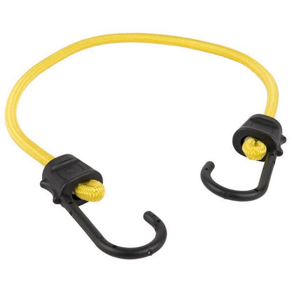 Yellow 24-inch bungee cords with hooks by Emery Jensen, set of four for securing and stretching items.