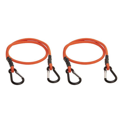 Emery Jensen 36-inch orange bungee cords with hooks, 2-pack, used for securing items and cargo with stretch strength and flexibility.