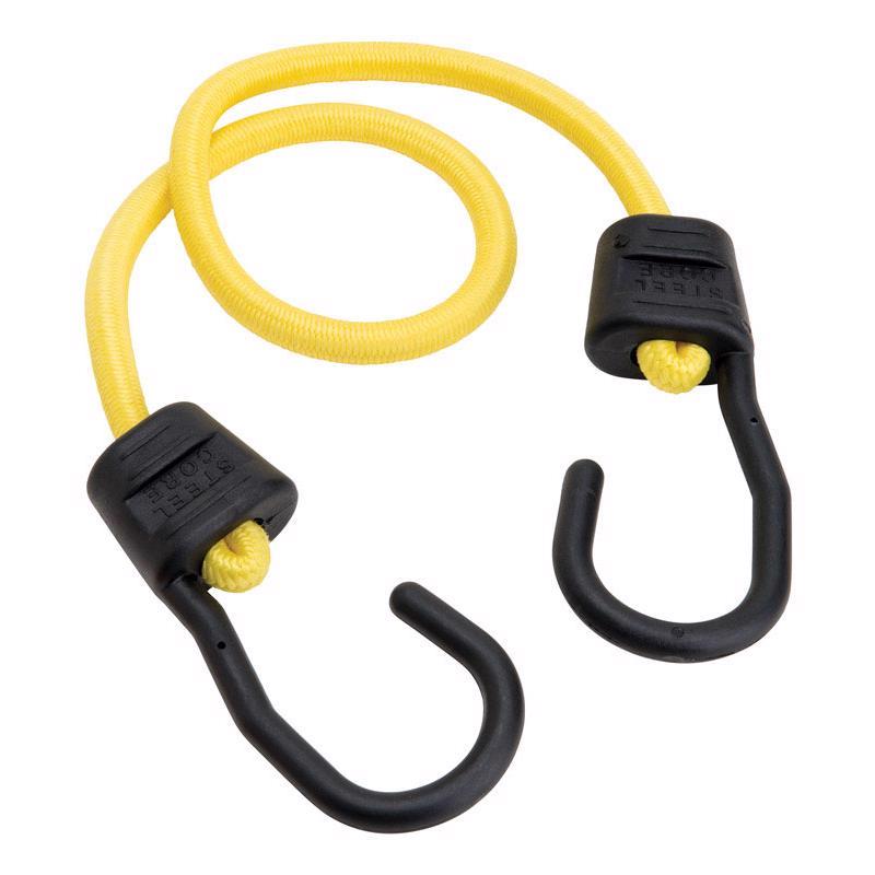 Set of 10 yellow 24-inch bungee rubber cords with hooks from Emery Jensen, ideal for securing and stretching applications.