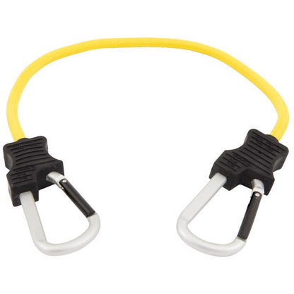 Emery Jensen 24-inch bungee cord with carabiner hooks, durable stretch cord for securing items and outdoor activities.