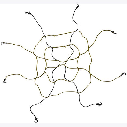 Adjustable cargo net with stretch cords and hooks by Emery Jensen, shown with secure attachment points for versatile cargo management.