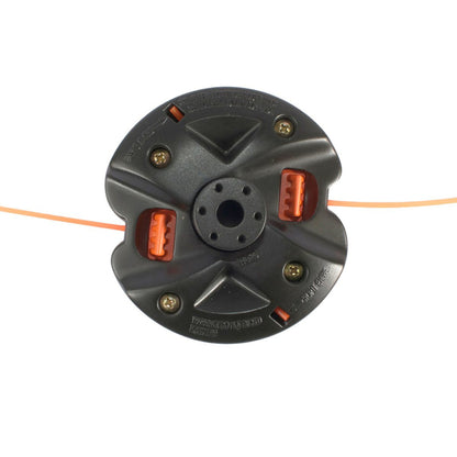 Emery Jensen Push-n-Load Trimmer Head for string trimmers, featuring easy load design and durable construction.