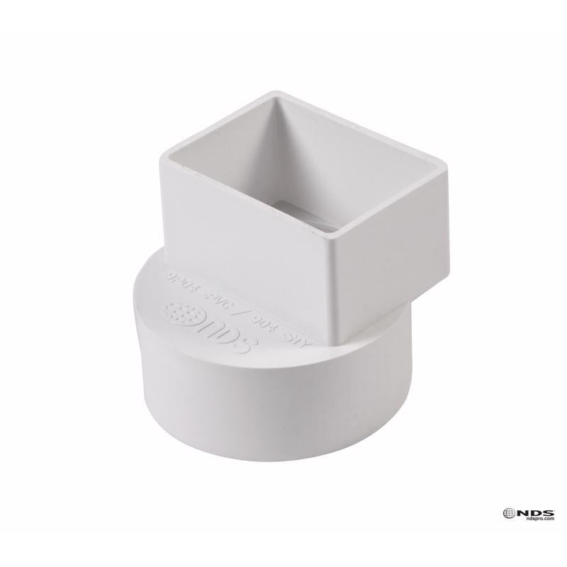 Emery Jensen ADPTRDNSPTFLUSH 2x3x4 PVC styrene drain fitting showing the white PVC pipe connection for SWR and drain applications.