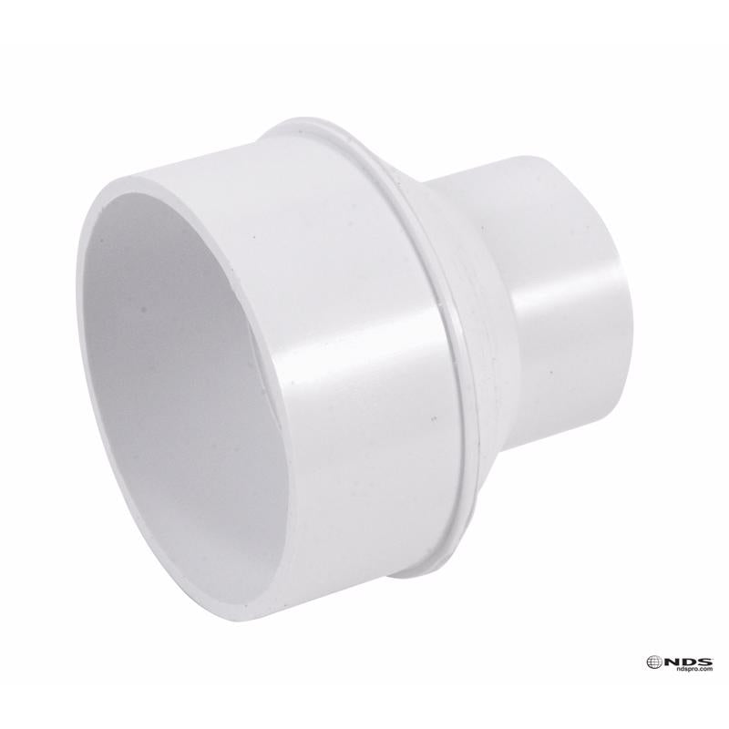 Emery Jensen PVC4S/02" Schedule 40 styrene/PVC SWR drain fitting, shown in a close-up of the pipe connection.