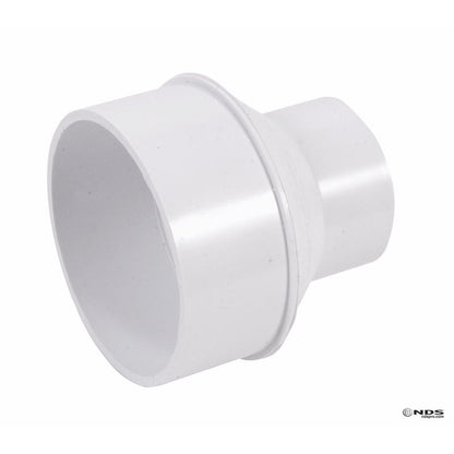 Emery Jensen PVC4S/02" Schedule 40 styrene/PVC SWR drain fitting, shown in a close-up of the pipe connection.
