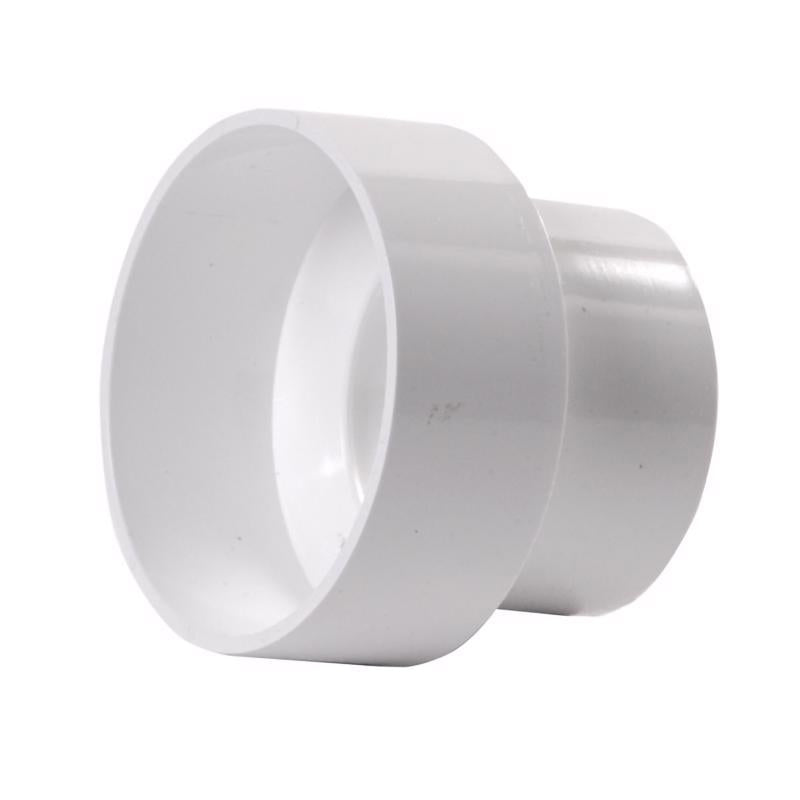 Reducr coupling for PVC pipes, 4-inch to 3-inch size, made of styrene/PVC SWR drain fitting by Emery Jensen.
