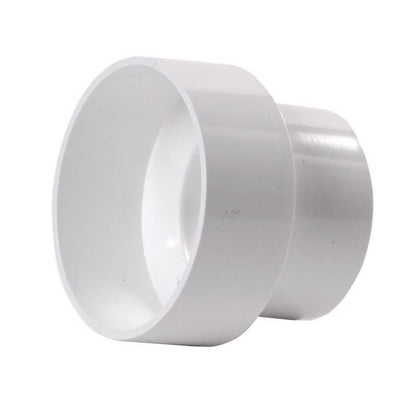 Reducr coupling for PVC pipes, 4-inch to 3-inch size, made of styrene/PVC SWR drain fitting by Emery Jensen.