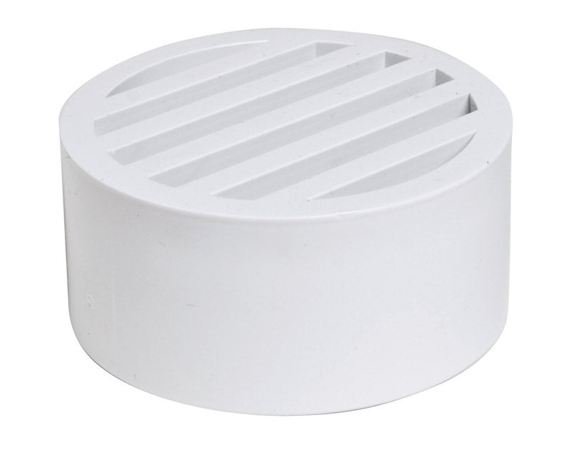 Emery Jensen 3-inch PVC drain grate, styrene/SVR drain fitting, with a grid pattern for outdoor drainage systems