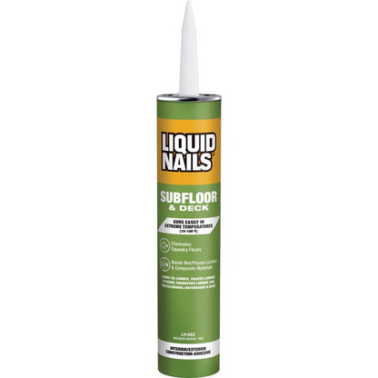 Emery Jensen Construction Adhesive 10oz tube, pack of 12, used for subfloor and deck bonding, with applicator tip for easy use.