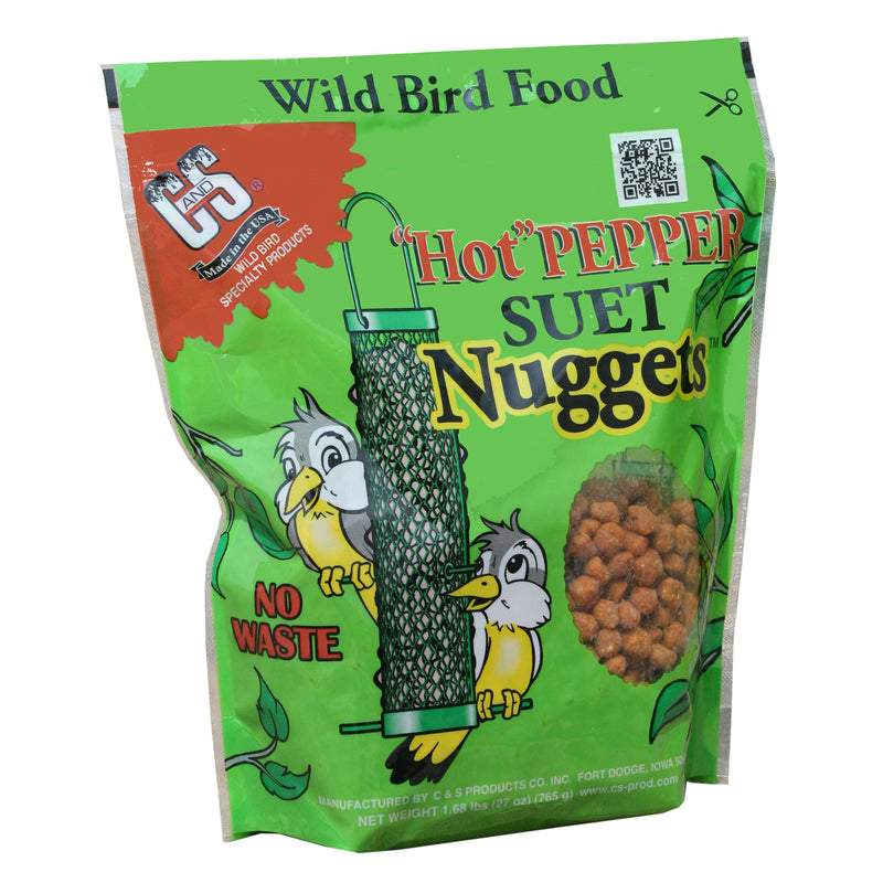 Emery Jensen 27oz suet nugget with hot pepper flavor for wild bird feeding, shown in a close-up image.