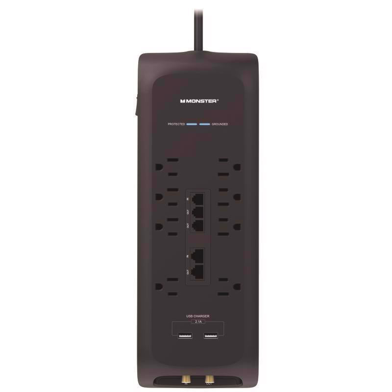 TV SURGE 8OUT 2USB BLK