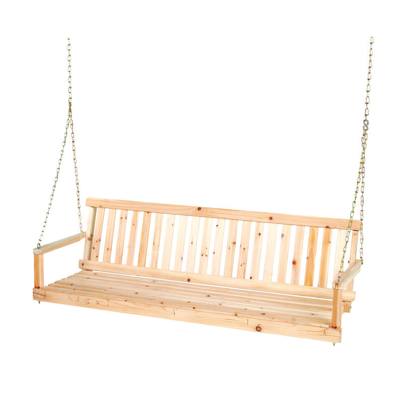 Emery Jensen traditional 5-foot swing seat hanging from a sturdy frame, ideal for outdoor play and family fun.