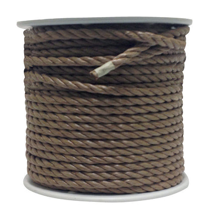 Emery Jensen synthetic filament rope in brown, 1/2 inch diameter, 200 feet length, suitable for heavy-duty lifting and outdoor use.