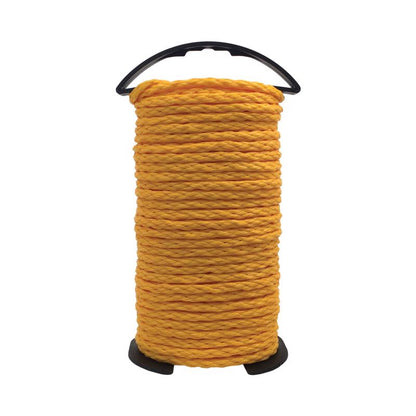 Yellow Emery Jensen synthetic filament rope, HB Poly YLW #8, 100 feet length, durable and strong for various uses.