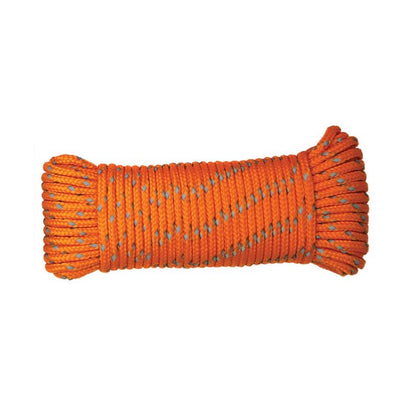 Synthetic filament rope by Emery Jensen, 5/32" x 50' poly organic rope with durable synthetic fibers, shown coiled and ready for use.