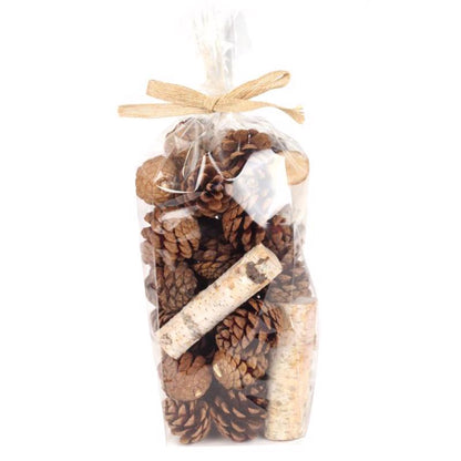 Emery Jensen Birch & Pinecone BWL Filer tabletop decor with natural wood and pinecone accents on a neutral surface.
