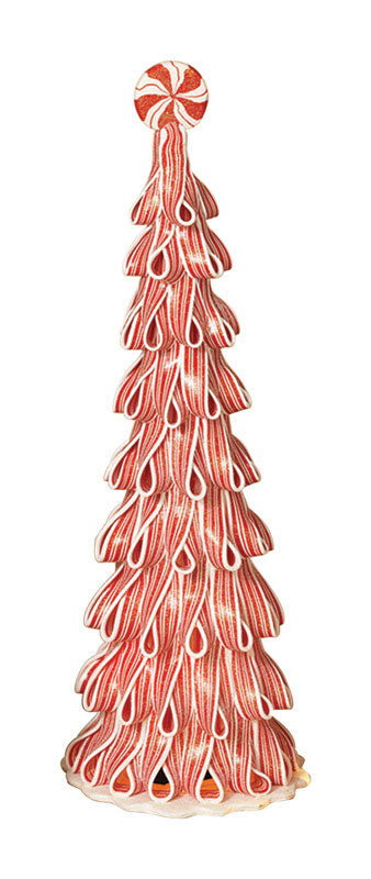 Emery Jensen 18-inch candy cane tree tabletop decor with red and white striped design, perfect for holiday decorations.