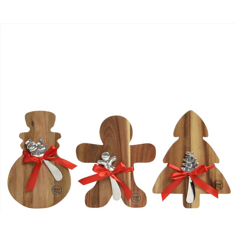 Set of 12 acacia cheese boards for tabletop decor, featuring natural wood grain, by Emery Jensen.