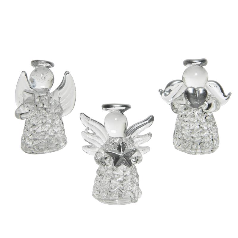 Emery Jensen CMAS Angel Glass tabletop decor with multiple angel figurines on a decorative display.