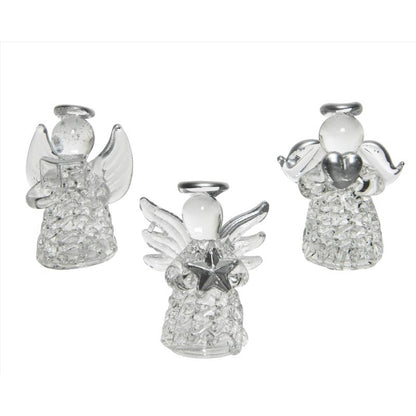Emery Jensen CMAS Angel Glass tabletop decor with multiple angel figurines on a decorative display.
