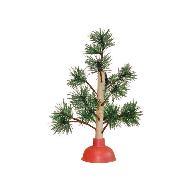 Set of 12 Emery Jensen Redneck Plunger Tree tabletop decor pieces, featuring humorous miniature plunger designs for festive displays.