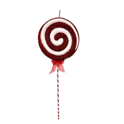 Six Emery Jensen Candy Cane Swirl tabletop decor pieces arranged for holiday display, featuring red and white swirl design.