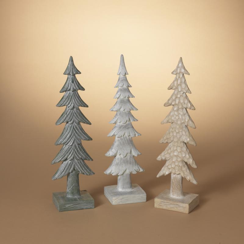 Set of three Emery Jensen tabletop decor pieces in a rustic gray finish, 16 inches tall, for stylish home decoration.