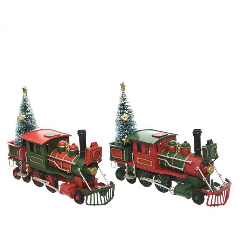 Emery Jensen tabletop decor featuring a red and green 5-inch decorative train with festive holiday details.