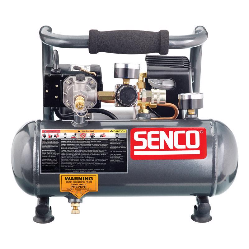 Emery Jensen AIR Compressr-mini 1GL tank compressor with compact design, metal tank, and control gauge for portable air supply.