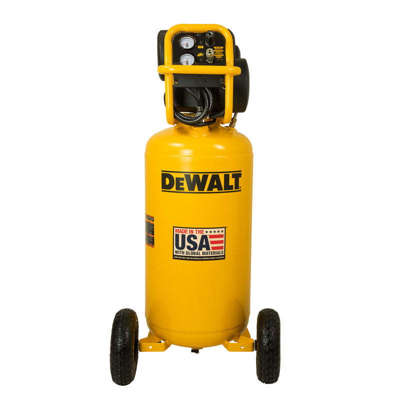 Emery Jensen DW Vert Compact 27-Gallon 200 PSI tank compressor with black and silver design for industrial use