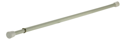 Emery Jensen tension rod, adjustable 18-28 inches, white, for curtains or bathroom use, shown extended in the image.
