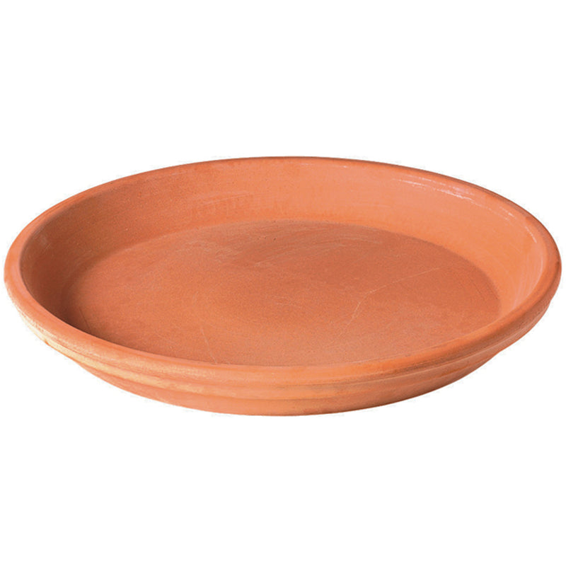Terracotta plant saucer in blush clay, 4.3 inches, designed for Emery Jensen terracotta planters, showcasing a smooth, round shape
