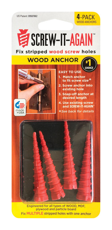 Emery Jensen SIA Wood Anchor 4-pack threaded inserts for wood, shown in a close-up image of the product packaging.