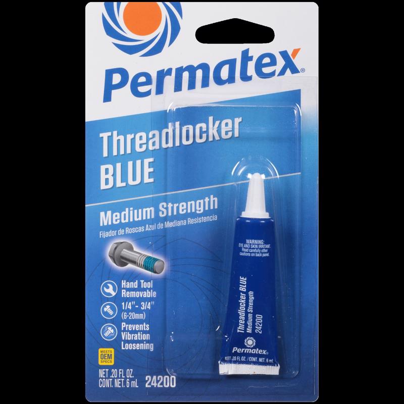 Emery Jensen auto threadlocker in a 0.2oz bottle, pack of 6, used to secure threaded fasteners and prevent loosening.