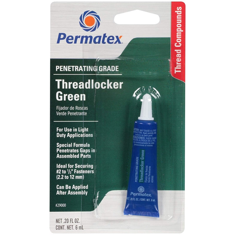 Green Emery Jensen Threadlocker in a 0.2oz container, ideal for securing threaded fasteners and preventing loosening.