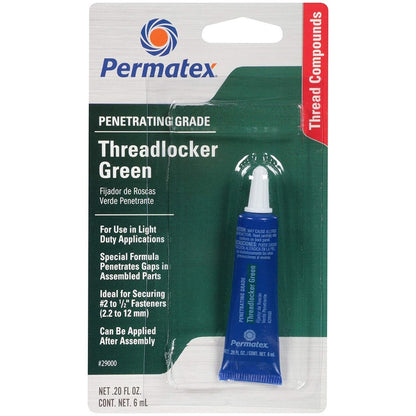 Green Emery Jensen Threadlocker in a 0.2oz container, ideal for securing threaded fasteners and preventing loosening.