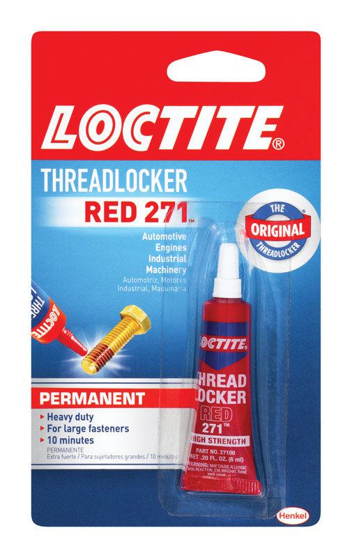 Red Emery Jensen Threadlocker 271 bottle showing the threaded lid and label for securing fasteners.