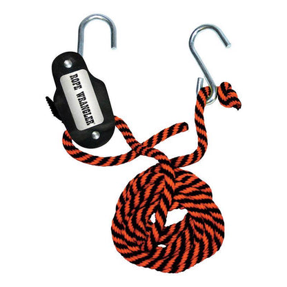 Emery Jensen Rope Wrangler 16ft tie-down strap with 250lb capacity, featuring durable webbing and secure locking hooks.
