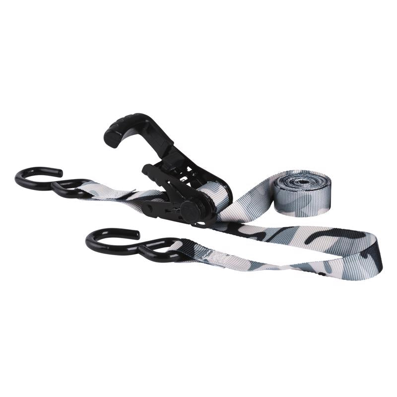 Emery Jensen 10-foot tie-down straps, 2-pack, rated for 500 pounds, durable nylon webbing with metal hooks for secure cargo fastening.