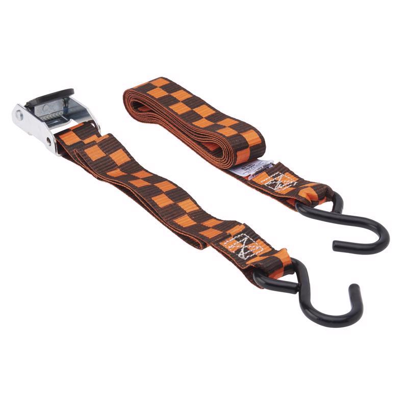 Set of four Emery Jensen tie-down straps rated for 400 lbs, used for securing cargo during transport.