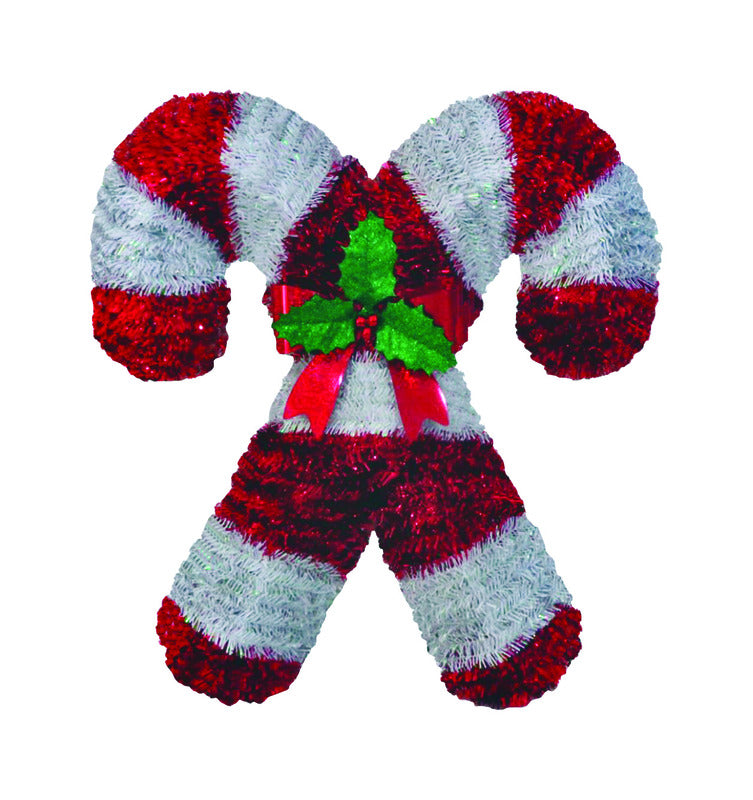Emery Jensen Candy Cane Wreath 18-inch tinsel, bead, and fancy garland with red and white candy cane designs.