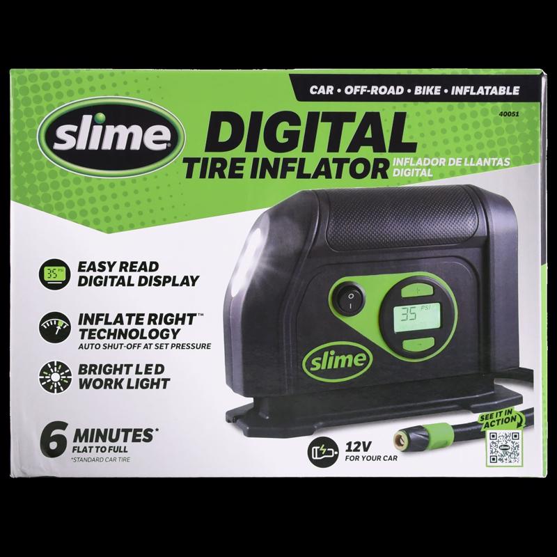 Emery Jensen 12V digital tire inflator pump for vehicle tires, compact and portable with digital display for accurate inflation.