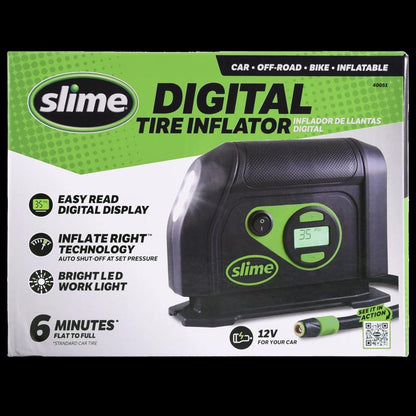 Emery Jensen 12V digital tire inflator pump for vehicle tires, compact and portable with digital display for accurate inflation.