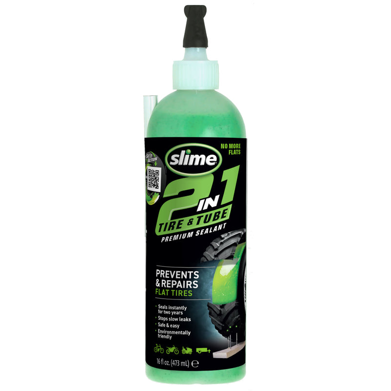Emery Jensen 16oz tire and tube repair sealant in a clear bottle, ideal for sealing punctures in tires and tubes.