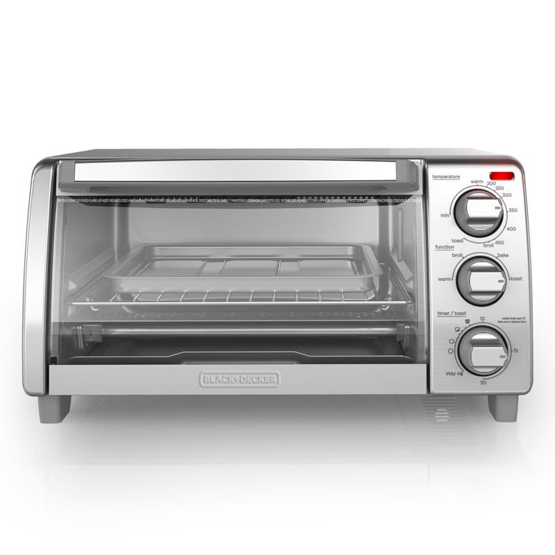 Silver Emery Jensen toaster oven with digital controls and spacious interior for baking, toasting, and broiling.
