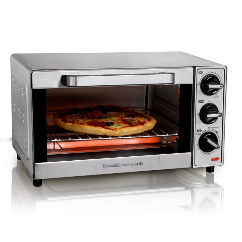 Emery Jensen stainless steel four-slot toaster oven with digital controls and modern design for versatile cooking.