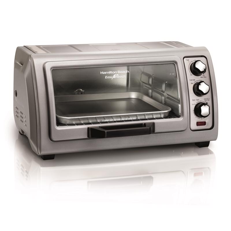 Emery Jensen TSTR OVN MTL SLV 1400W toaster oven in silver, countertop appliance with digital controls and interior rack.