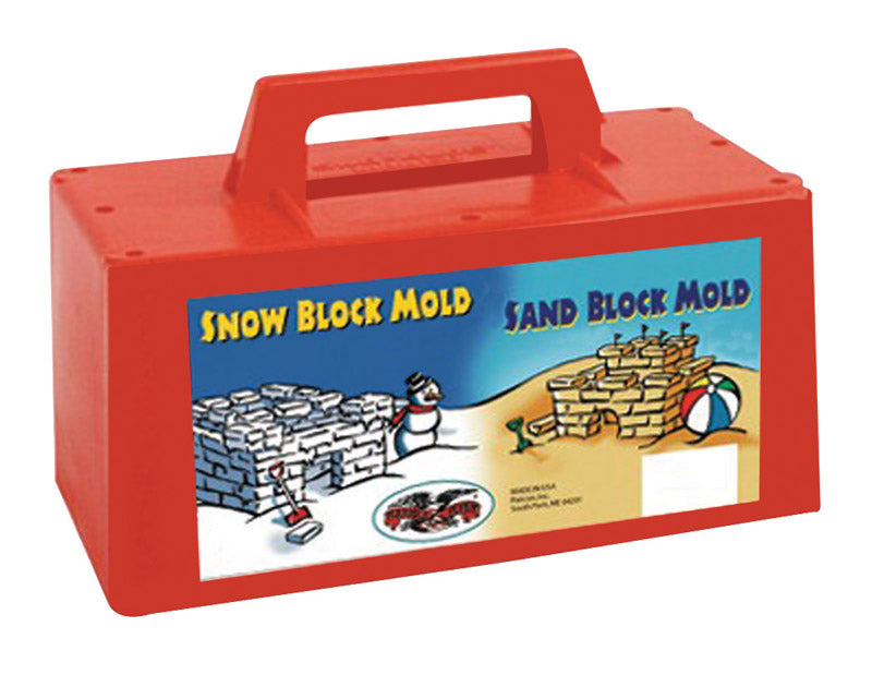 Emery Jensen Snow Block Maker for toboggans, sleds, and tubes, showing a colorful snow block and winter outdoor setting.