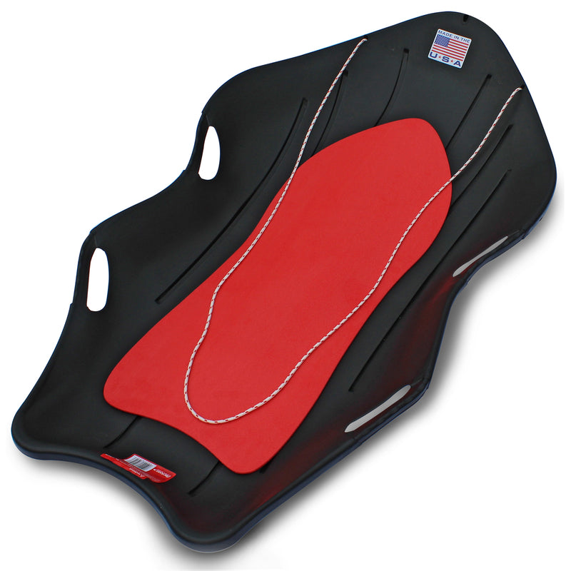 Emery Jensen snow boat sled designed for winter fun, featuring a sturdy plastic construction and a sleek, streamlined shape.