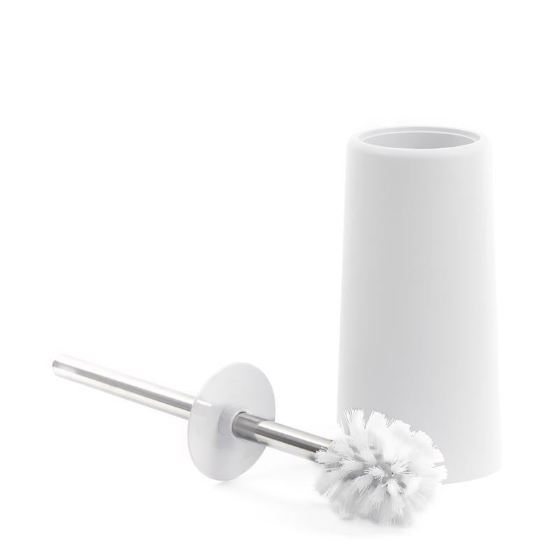 Emery Jensen white toilet brush with holder, cleaning brush for bathroom toilet, durable plastic design.
